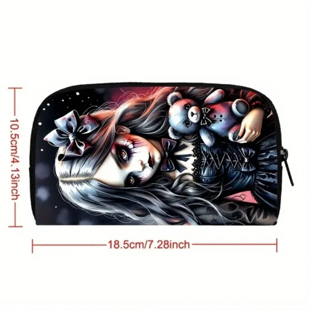 🆕️LAST 1🌹GOTH GIRL & TEDDY BEAR ZIPPERED CLUTCH WRISTLET WALLET/Y2K GOTH PUNK